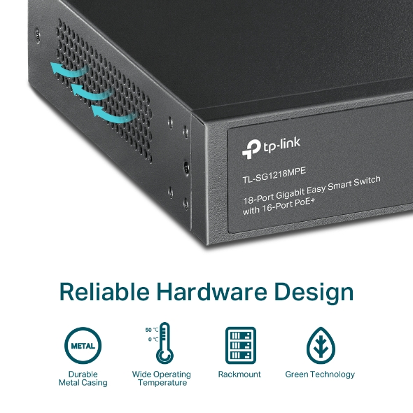 18-Port Gigabit Rackmount Switch with 16-Port PoE+ TL-SG1218MP